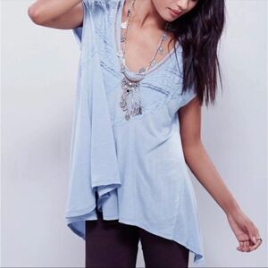 Free People Abigail Lace Oversized Boho Swing Tee Drapey Blouse